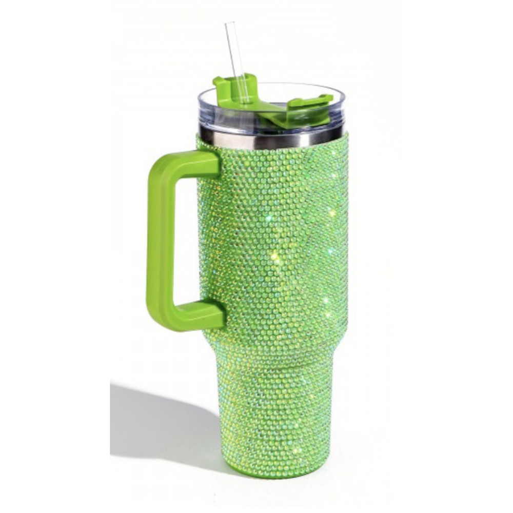 Rhinestone 40oz Tumbler (Lime Green)